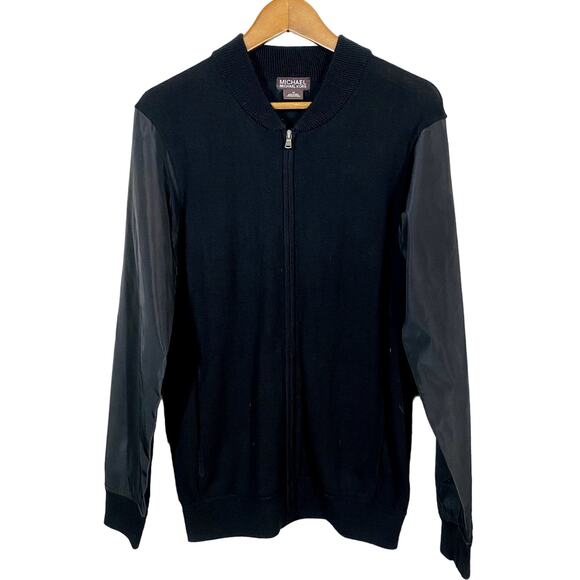Michael Kors Wool Blend Windbreaker Sleeve Jacket Black Casual Mock Neck Slim M - Picture 1 of 6